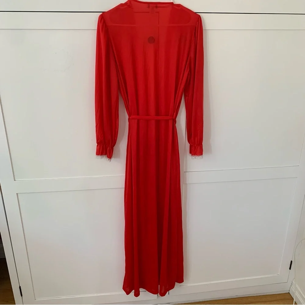 Vintage Sears JR Red Light Weight Puff Sleeve Lae Robe Size 11